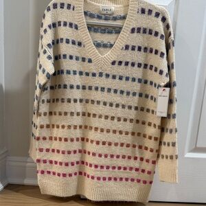 Fable Women's V-Neck Sweater with Colorful Stripes